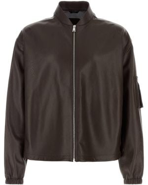 Fendi Chocolate Nappa Leather Bomber Jacket - Brown