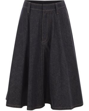 Brunello Cucinelli Cotton Denim Midi Skirt - Blue
