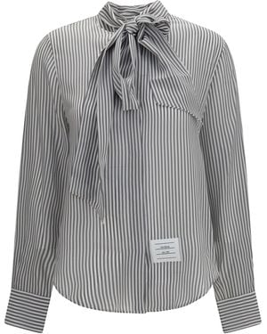 Thom Browne Striped Silk Shirt With Removable Collar - Gray