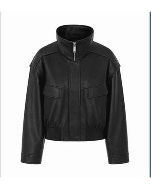 Self-Portrait Self Portrait Faux Leather Bomber Jacket - Black