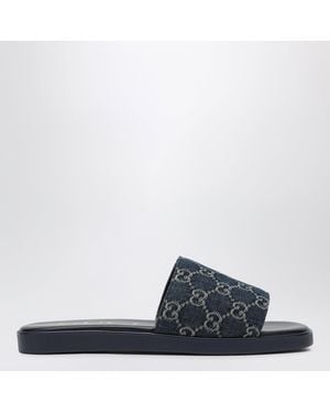 Gucci Gg Denim Slider Sandal - Blue