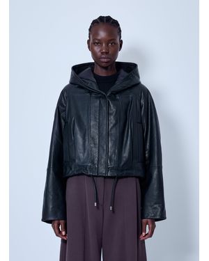 Sportmax Hooded Leather Jacket - Blue