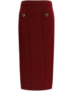 Alessandra Rich Merino Wool Midi Skirt - Red