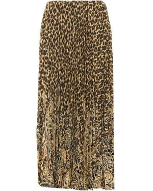 Etro Leopard Pleated Skirt - Natural