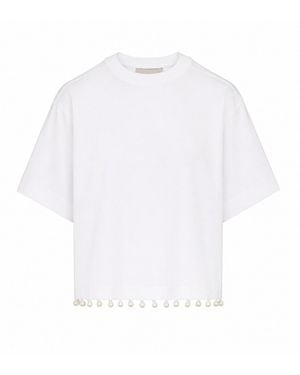 Sportmax Palmas Crop T-Shirt With Embroidered Pearls - White
