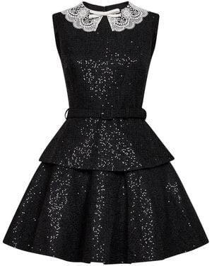 Self-Portrait Self Portrait Sequin Bouclé Belted Peplum Mini Dress - Black