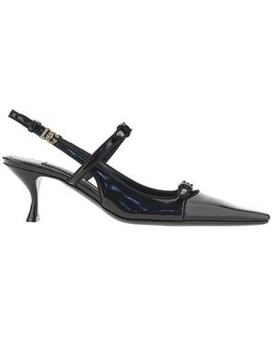 Dolce & Gabbana Glossy Leather Buckled Slingback Pumps - Blue