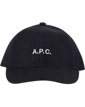 A.P.C. Cotton Denim Cap With Embroidered Logo - Blue