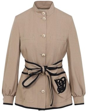Valentino Caban Embroidered Logo Vg Jacket - Natural