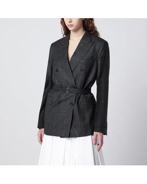 Prada Doublebreasted Wool Jacket With Check Pattern - Black
