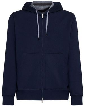 Brunello Cucinelli Cotton-Blend Zip-Up Hoodie - Blue