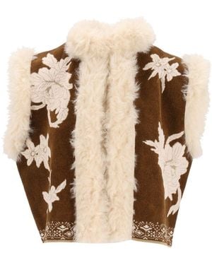 forte_forte Forte_Forte "The Lotus" Eco Fur Jacquard Chenille Vest - Natural