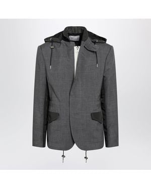Sacai Khaki Wool And Nylon Jacket - Gray