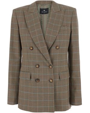 Etro Double-Breasted Jacket With Peak Lapels And Check Motif - Green