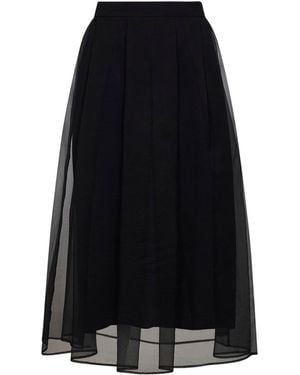 Brunello Cucinelli Crispy Silk Flared Midi Skirt - Black