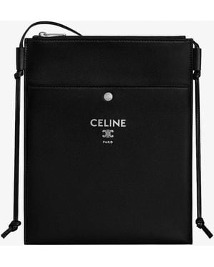 Celine Sharp Leather Crossbody Bag With Logo On The Front - Black