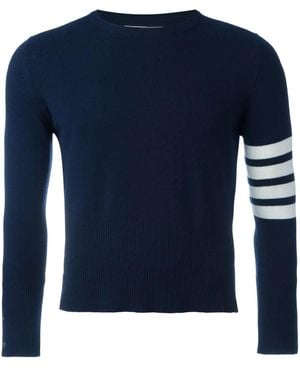 Thom Browne Classic Crewneck Short Pullover With 4 Bar Stripe - Blue