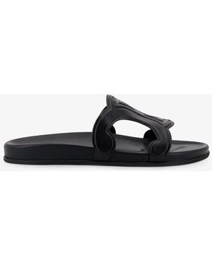 Celine Triomphe Leather Sandals - Black