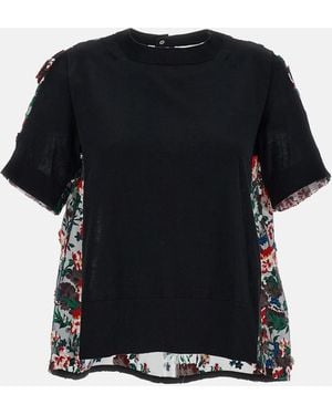 Sacai Short-Sleeve Top With Embroidery - Black