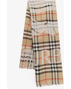 Burberry Wool And Silk Blend Scarf With Check Pattern - Natural