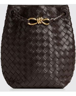 Bottega Veneta Andiamo Woven Lambskin Bucket Bag With Adjustable Strap - Black