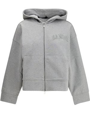 Ganni Two-Way Zip Hoodie - Gray