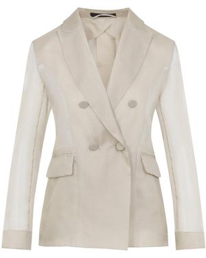 Max Mara Sand Silk Slogan Organza Jacket - White