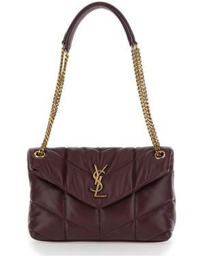 Saint Laurent Bordeaux Crossbody Bag With Sliding Chain Strap And Cassandre Plaque On Front - Purple
