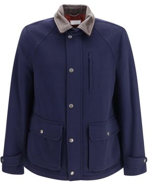 Brunello Cucinelli Virgin Wool Jacket Withnappa Inserts - Blue