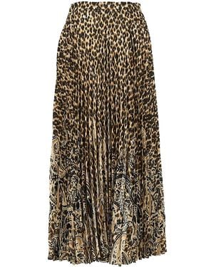 Etro Pleated Skirt With Leopard Print - Brown