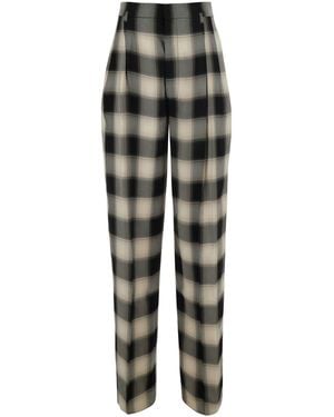 Phoebe Philo Pants With Front Pleats And All-Over Check Motif - Gray