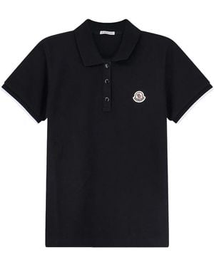 Moncler Piqué Polo Shirt With Logo Patch - Black