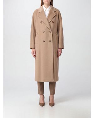 Max Mara Madame Double-Breasted Long Wool Coat With Belt - Natural
