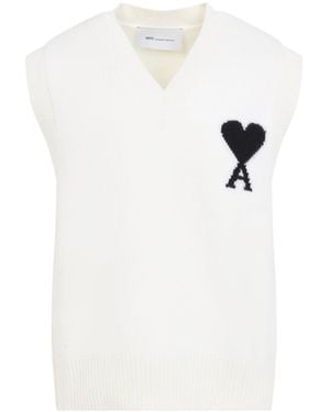 Ami Paris Adc Sleevless Sweater - White