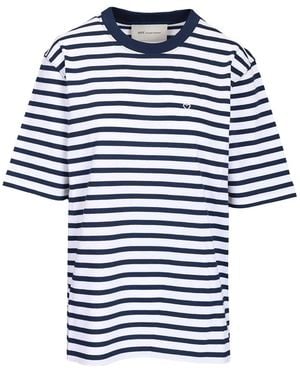 Ami Paris Ami Quota -Short Sleeves Boxy Fit Mariniere Teeshirt With Ami De Coeur Patch - Blue
