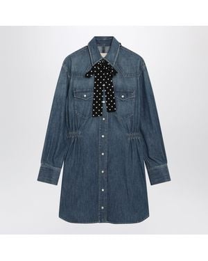 Valentino Medium Denim Dress With Polka-Dot Scarf - Blue