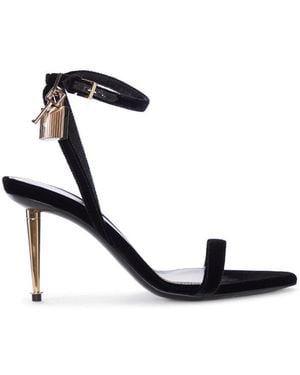 Tom Ford Velvet Sandal With Strap And Metallic Heel - Black