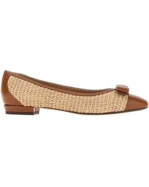 Ferragamo Salvatore Rafia Varina Ballerinas - Brown