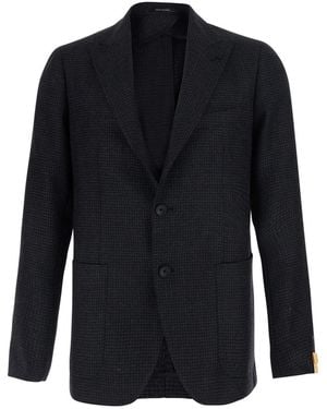 Tagliatore Single-Breasted Jacket With Stripe Motif And Pin On Front - Blue