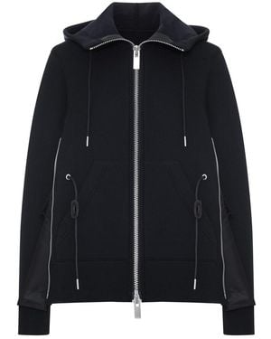 Sacai Zip-Up Hoodie With Nylon Details - Black