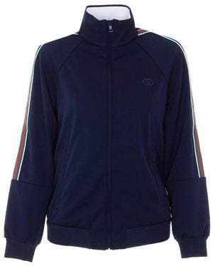 Gucci Technical Jersey Jacket With Zipper And Web - Blue