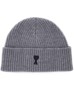 Ami Paris Ami De Coeur Wool Beanie - Gray