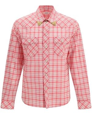 Versace Slim Checked Cotton Poplin Shirt - Pink