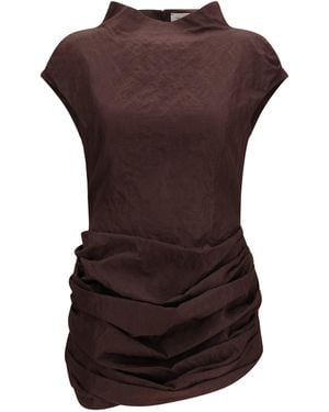 Magda Butrym Draped Mini Dress With High Collar - Brown
