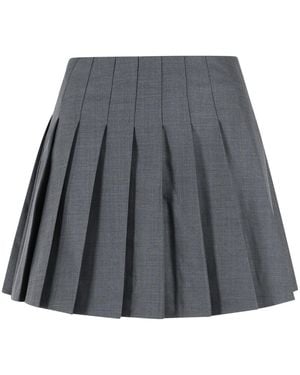Self-Portrait Self Portrait Wool Blend Pleated Miniskirt - Gray