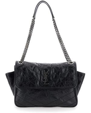 Saint Laurent 'Niki Tripouch' Crossbody Bag With Two Chain Handles And Cassandre Plaque On The Front - Black