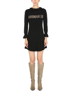 Alberta Ferretti High-Neck Mini Dress With Ruffled Details - Black