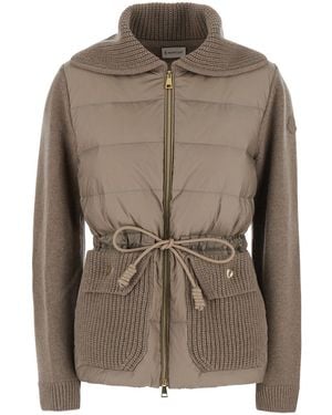 Moncler Cardigan With Patch Logo On The Sleeve And Belt On The Front - Brown