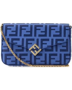 Fendi Leather Ff Diamonds Wallet - Blue