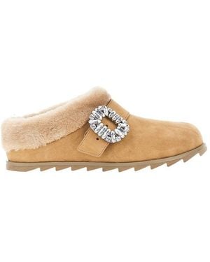 Roger Vivier Suede Leather Slidy Viv' Mules - Natural